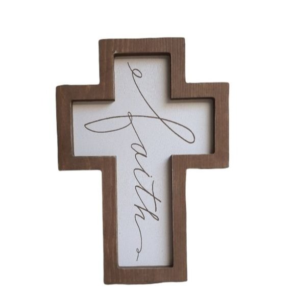 Cursive Faith Wood Wall Cross Home Decor - Picture 1 of 3